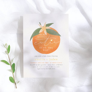 Invitación Con Relieve Metalizado Dulce Naranja Brillante para la Fiesta de Bebé de 