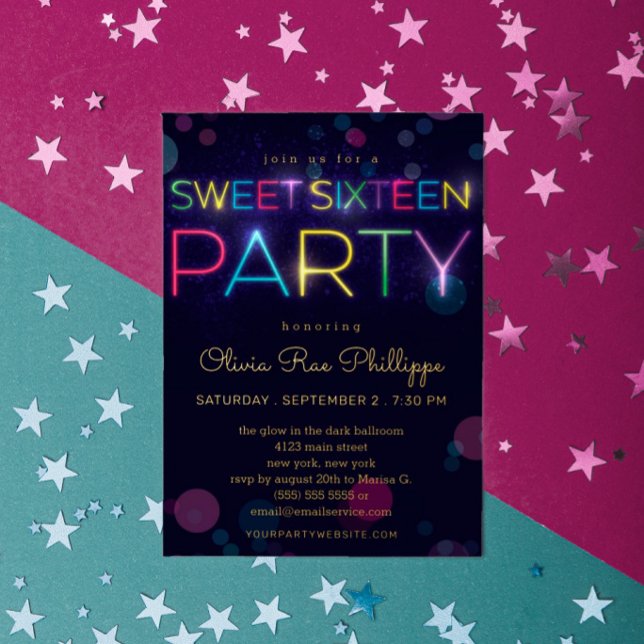 Invitación Con Relieve Metalizado Dulce Neon Sweet Dieciséis Fiestas Gold (Subido por el creador)
