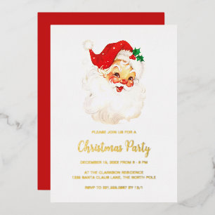 Invitación Con Relieve Metalizado Dulce Santa Claus Vintage Rojo Fiesta de Navidad D