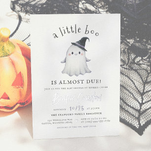 Invitación Con Relieve Metalizado Dulce y Brillante Niña de Halloween para Baby Show