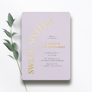 Invitación Con Relieve Metalizado Dulces 16 Cumpleaños de niña lavanda púrpura y d