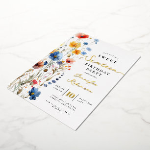Invitación Con Relieve Metalizado Dulces 16 Cumpleaños Fiesta Prado de Flores Silves