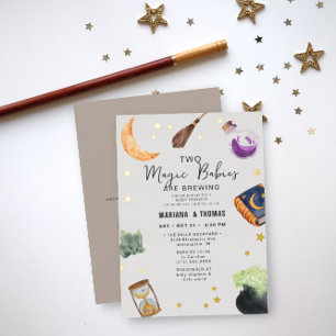 Invitación Con Relieve Metalizado Dulces Bebés Cerveza Gemelos Fiesta de Revelación