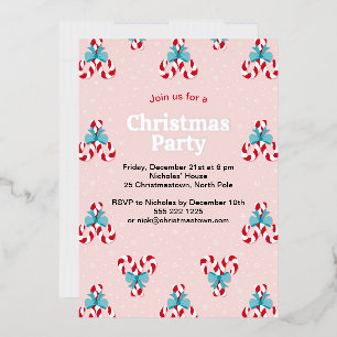 Invitación Con Relieve Metalizado Dulces Caramelos y Lazos de Navidad