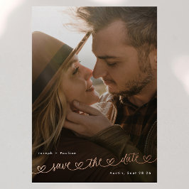 Invitación Con Relieve Metalizado Dulces Corazones Foto Boda Guardar La Fecha Rosa O