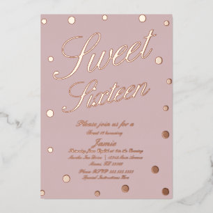 Invitación Con Relieve Metalizado Dulces Dieciséis Puntos Rubor Dorado Prensado 