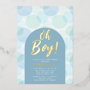 Invitación Con Relieve Metalizado Dulces Lunares Niño Baby Shower
