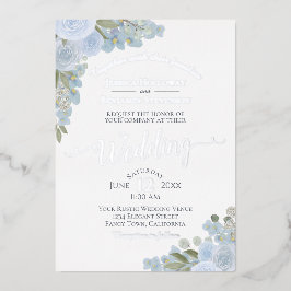 Invitación Con Relieve Metalizado Duste azul y plata color de agua Floral Boho Boda