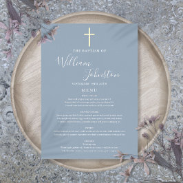 Invitación Con Relieve Metalizado Dusty Blue Baptism Christening Relieve metalizado