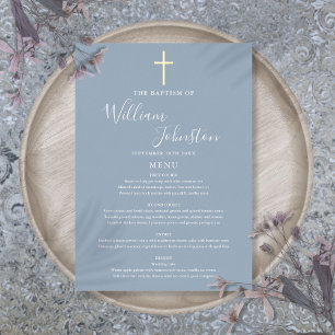 Invitación Con Relieve Metalizado Dusty Blue Baptism Christening Relieve metalizado 