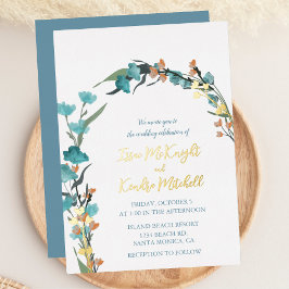 Invitación Con Relieve Metalizado Dusty Blue Burnt Naranja