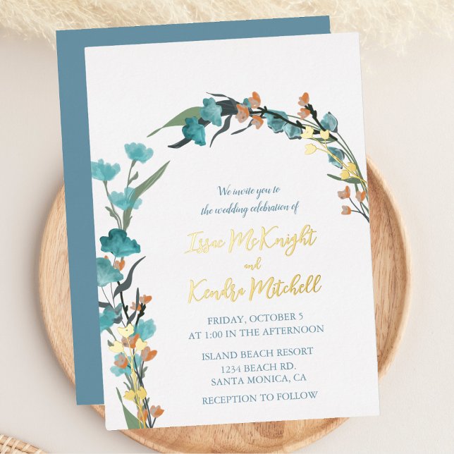 Invitación Con Relieve Metalizado Dusty Blue Burnt Naranja (Subido por el creador)