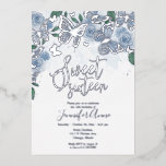 Invitación Con Relieve Metalizado Dusty Blue Floral Sweet 16 Butterfly Silver<br><div class="desc">Dusty Blue Floral Sweet 16 Butterfly Relieve metalizado plateado Invitación</div>