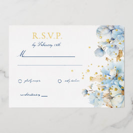 Invitación Con Relieve Metalizado Dusty Blue Floral Wedding RSVP