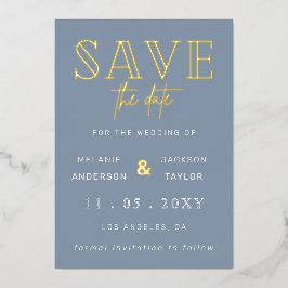 Invitación Con Relieve Metalizado Dusty Blue Handwriter Foto Escrita A Mano Guardar