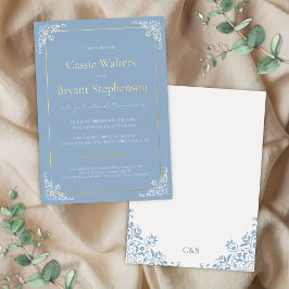 Invitación Con Relieve Metalizado Dusty Blue Minimal Elegant Old Money Boda