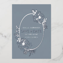 Dusty Blue Modern Sketch Oval Save the Date