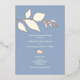 Invitación Con Relieve Metalizado Dusty Blue Rosa Gold Engagement Party