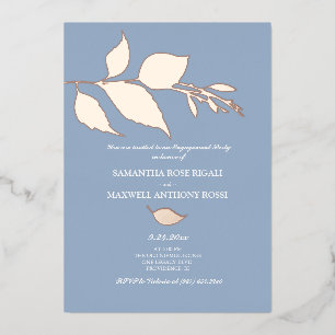 Invitación Con Relieve Metalizado Dusty Blue Rosa Gold Engagement Party