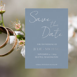 Invitación Con Relieve Metalizado Dusty Blue Simple Style Wedding Save the Date