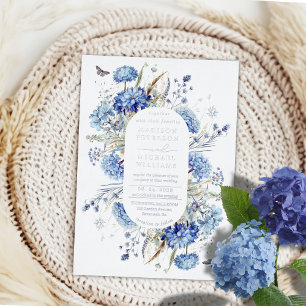 Invitación Con Relieve Metalizado Dusty Blue Wildflower Garden Wedding Silver