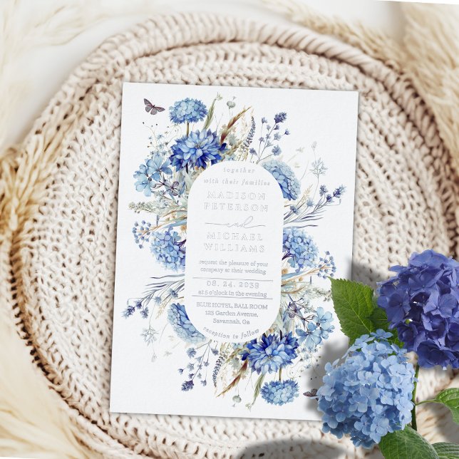 Invitación Con Relieve Metalizado Dusty Blue Wildflower Garden Wedding Silver (Subido por el creador)
