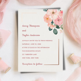 Invitación Con Relieve Metalizado Dusty Blush Pink Watercolor Floral Rose Gold 