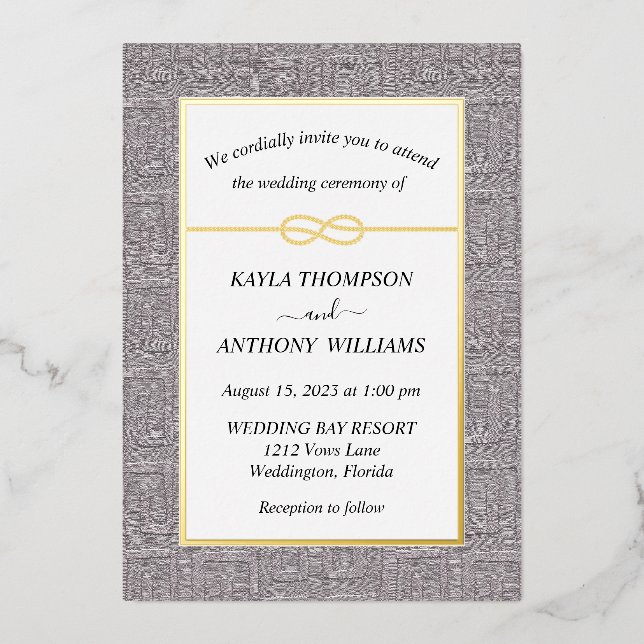 Invitación Con Relieve Metalizado Dusty Mauve Africano Kuba Raffia Todo En Uno (Anverso)