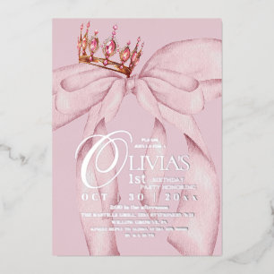Invitación Con Relieve Metalizado Dusty Pink Moderno Arco de Cumpleaños Tendy 1er Cu