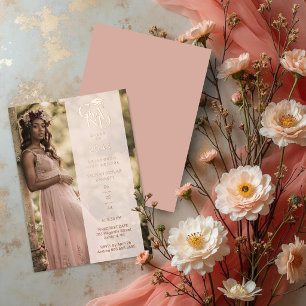 Invitación Con Relieve Metalizado Dusty Pink Stylish Photo Graduation Party TMF26