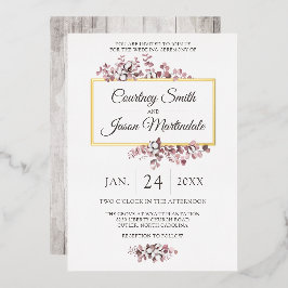 Invitación Con Relieve Metalizado Dusty Rosa Boda botánico de algodón del sur
