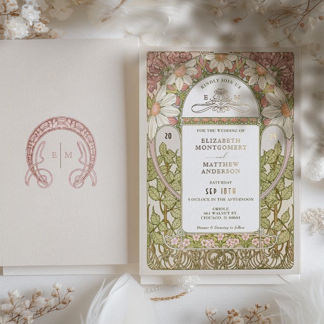 Invitación Con Relieve Metalizado Dusty Rosa Relieve metalizado dorado Daisies Boda  (Subido por el creador)