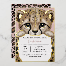 Invitación Con Relieve Metalizado Dusty Rose Cub Fiesta de Bebé