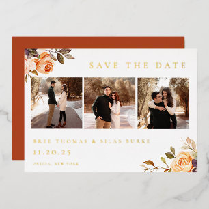 Invitación Con Relieve Metalizado Earthy Autumn Floral Photo Save The Date