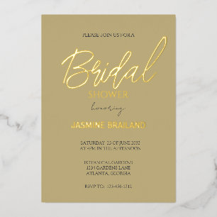 Invitación Con Relieve Metalizado Ecru Moderno Simple Bridal Shower Gold
