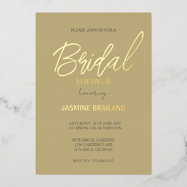 Invitación Con Relieve Metalizado Ecru Moderno Simple Bridal Shower Gold (Anverso)