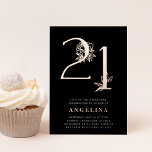 Invitación Con Relieve Metalizado Edad de oro | 21.ª Rosa de oro del Fiesta de cumpl<br><div class="desc">Celebra su cumpleaños con estas invitaciones de cumpleaños número 21 de la moda que incluyen "21" en Relieve metalizado oro rosa real adornado con flores. Personalice con los detalles de su fiesta bajo elegantes letras blancas. ¡Una moda y una elección de lujo para fabulosas celebraciones de cumpleaños 21!</div>