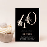 Invitación Con Relieve Metalizado Edad de oro | 40.º Rosa de oro Fiesta de cumpleaño<br><div class="desc">Celebra su cumpleaños con estas invitaciones de cumpleaños número 40 de la moda que incluyen "40" en Relieve metalizado oro rosa real adornado con flores. Personalice con los detalles de su fiesta bajo elegantes letras blancas. ¡Una moda y una elección de lujo para fabulosas celebraciones de cumpleaños 40!</div>