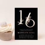 Invitación Con Relieve Metalizado Edad de oro | Dulce 16 Rosa de oro de la fiesta de<br><div class="desc">Celebra su cumpleaños con estas dulces invitaciones de moda de dieciséis cumpleaños con "16" en Relieve metalizado oro rosa real adornado con flores. Personalice con sus dulces dieciséis detalles fiestas bajo elegantes letras blancas. ¡Una moda y una elección de lujo para fabulosas celebraciones de 16 años!</div>