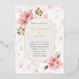 Invitación Con Relieve Metalizado Editable Cherry Blossom Foil Wedding Invitation 