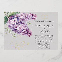 Invitación Con Relieve Metalizado Editable Lilac Floral Invitation, Floral and Gold