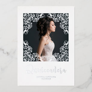 Invitación Con Relieve Metalizado Efecto Metálico Plateado Real Foto Quinceañera