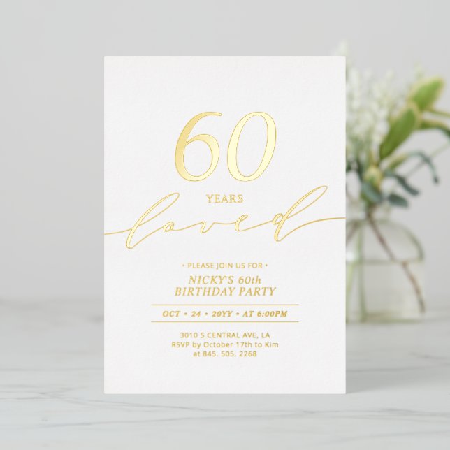 Invitación Con Relieve Metalizado efecto metalizado dorado | 60 Años Amados Fiesta d (Anverso de pie)