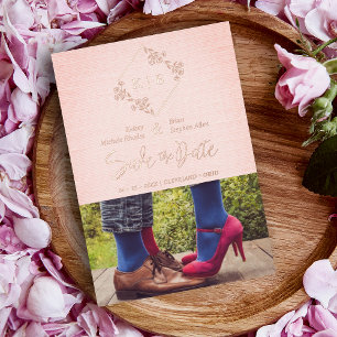 Invitación Con Relieve Metalizado Efecto textil rosado de la foto del diamante flora
