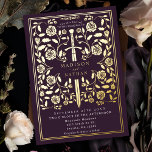 Invitación Con Relieve Metalizado Eggplant Real Medieval Sword Boda<br><div class="desc">Celebre su día especial con este diseño de Boda de espadas medievales. El diseño de la parte trasera de la invitación NO es un verdadero Relieve metalizado de oro. Puede personalizar más adelante haciendo clic en el botón "PERSONALIZAR".</div>