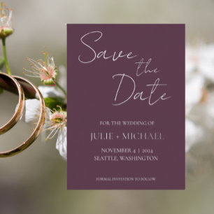 Invitación Con Relieve Metalizado Eggplant Simple Style Wedding Save the Date