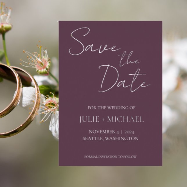 Invitación Con Relieve Metalizado Eggplant Simple Style Wedding Save the Date (In Situ Wedding)