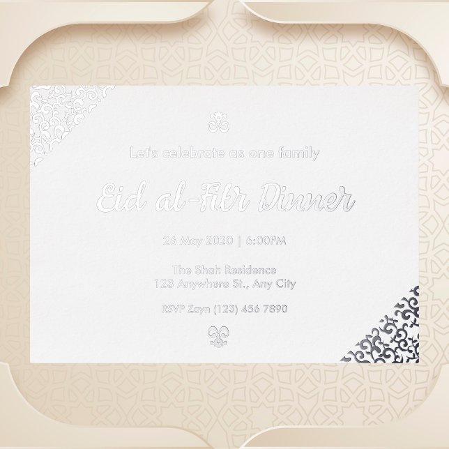 Invitación Con Relieve Metalizado Eid al-Fitr floral plateado (Subido por el creador)