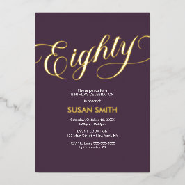 Invitación Con Relieve Metalizado Eighty Birthday Elegant Invitation Foil Invitation