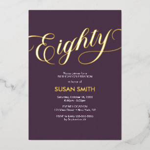 Invitación Con Relieve Metalizado Eighty Birthday Elegant Invitation Foil Invitation